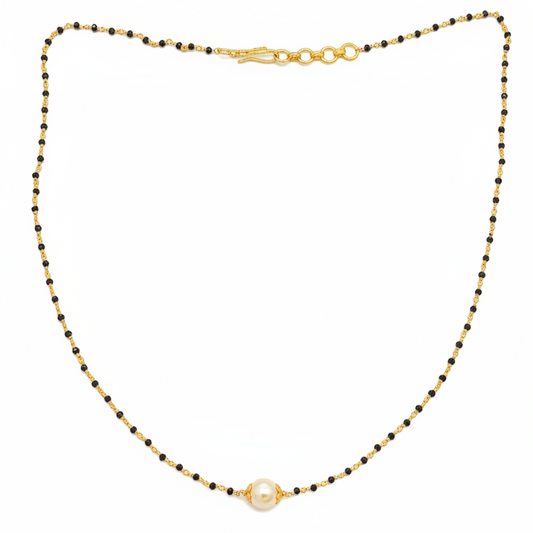 925 Silver Gold Plated Black Diamond Chain for Women | 8mm Pearl Pendant