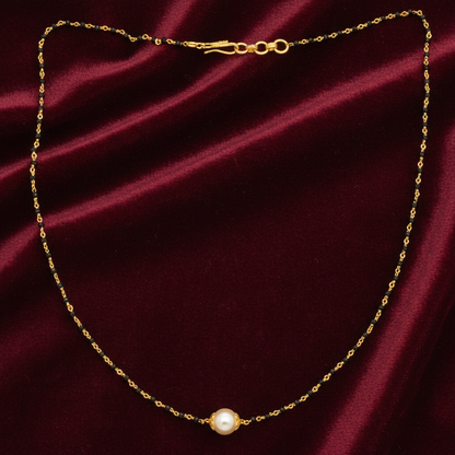 925 Silver Gold Plated Black Diamond Chain for Women | 8mm Pearl Pendant