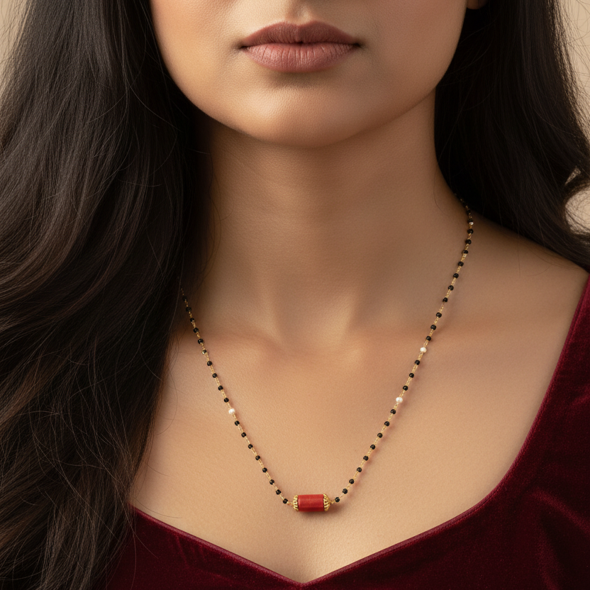 925 Silver Gold Plated Coral Black beads Chain