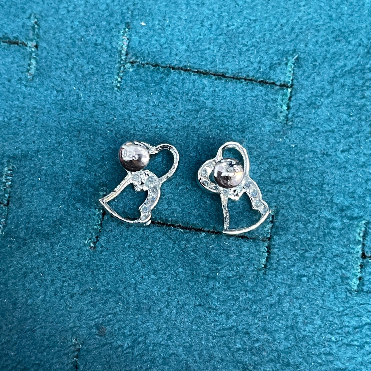 92.5 Sterling Silver CZ Open Heart Jacket Stud Earrings for Women pair