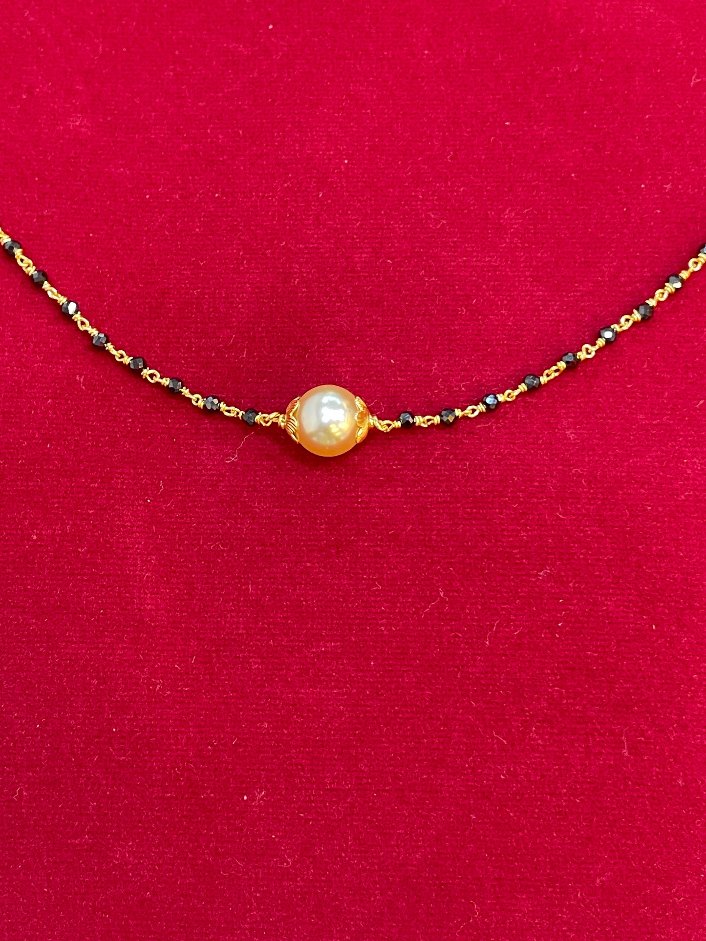 925 Silver Gold Plated Black Diamond Chain for Women | 8mm Pearl Pendant