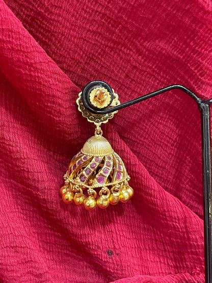 92.5 Silver Gold Plated Stylish Jhumka Earrings for Women | Elegant Ethnic Design | Festive Wear Jewellery
