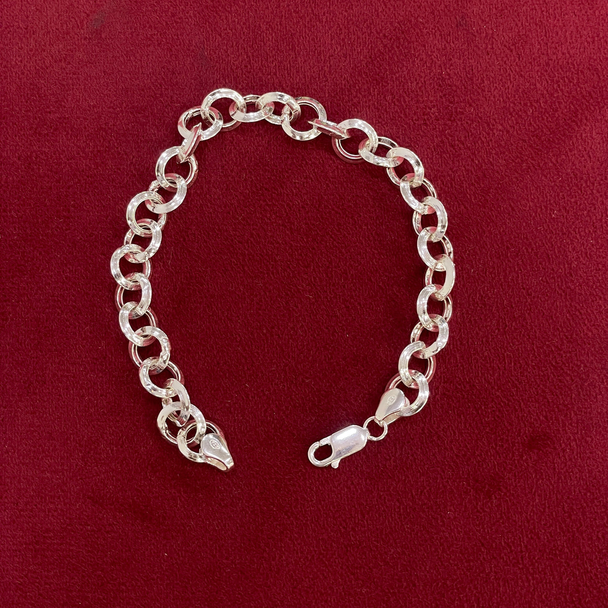 92.5 Silver Round Link Chain Bracelet for Men