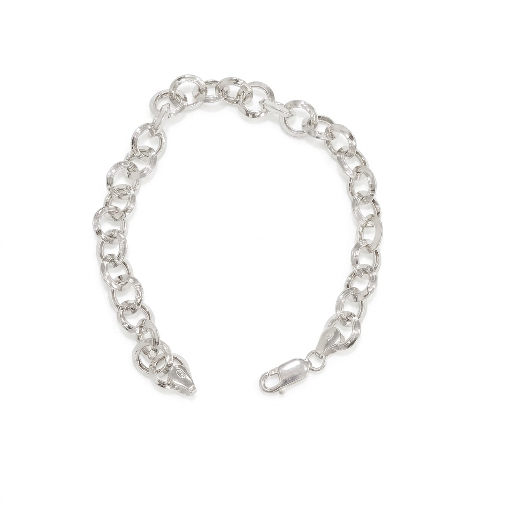 92.5 Silver Round Link Chain Bracelet for Men