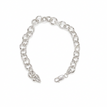 92.5 Silver Round Link Chain Bracelet for Men