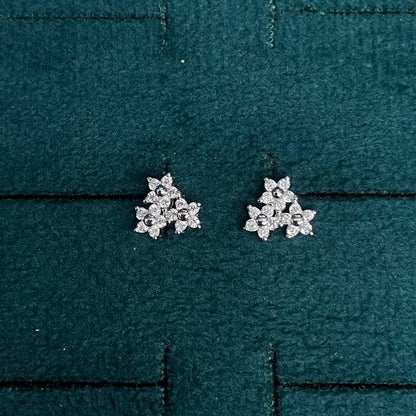 92.5 Silver Clear Stone Triple Flower Studs Pair