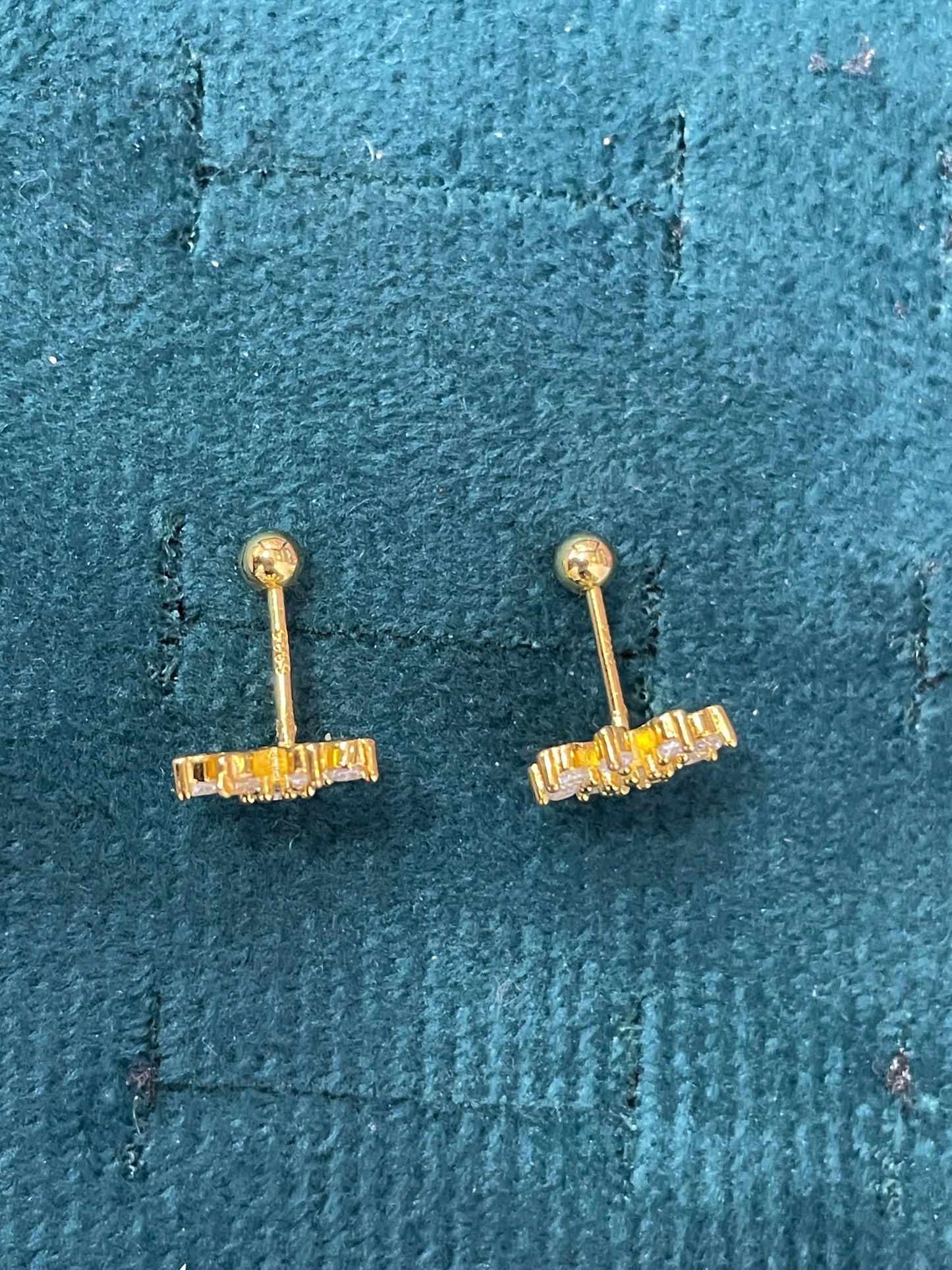 925 Silver Gold Starburst Stud Earrings | CZ Sparkle Earrings with Ball Screw Back