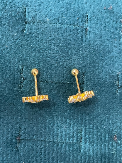 925 Silver Gold Starburst Stud Earrings | CZ Sparkle Earrings with Ball Screw Back