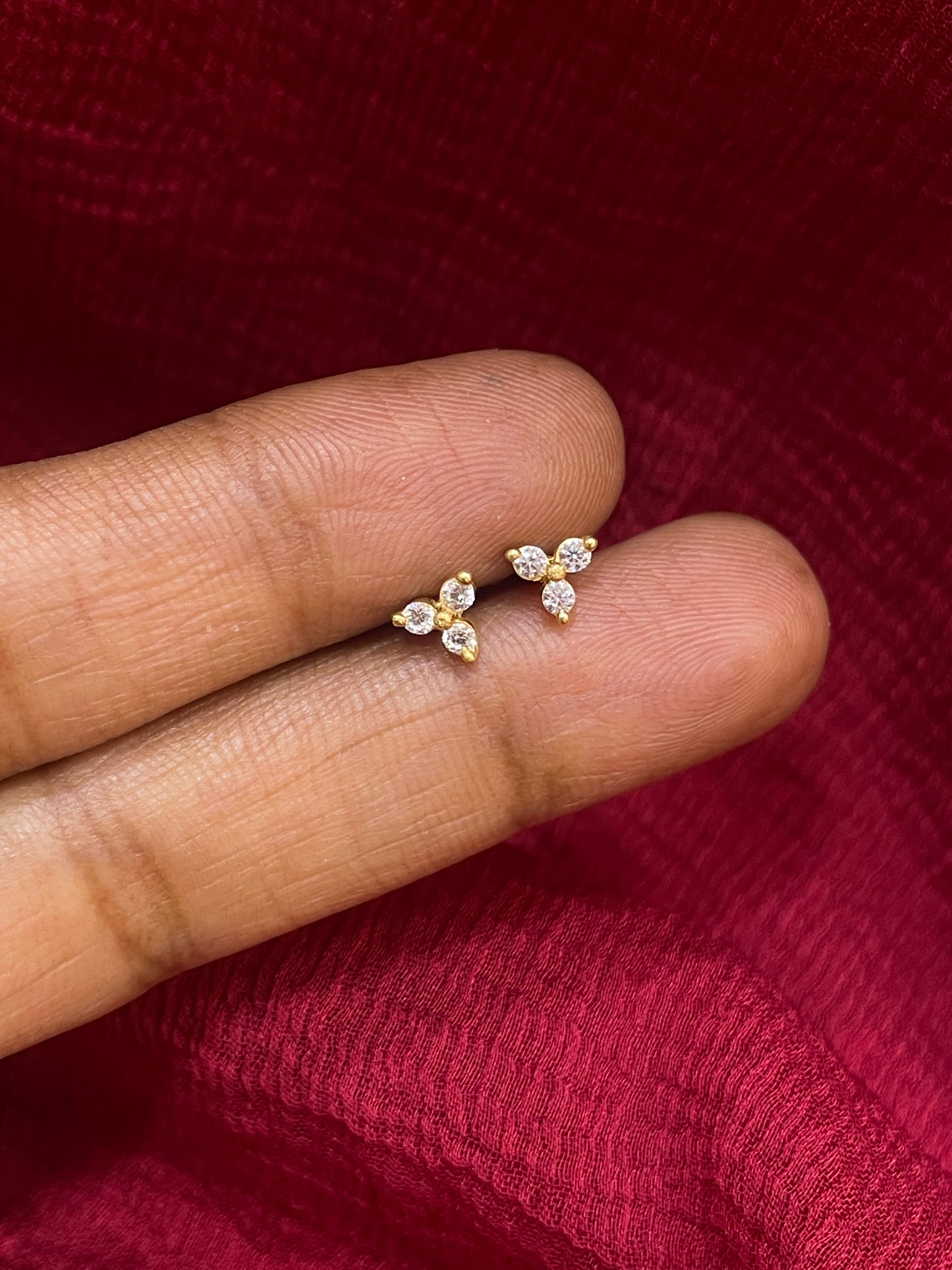 925 Silver Gold Plated Classic 3 Stone Studs for Women | Timeless Design