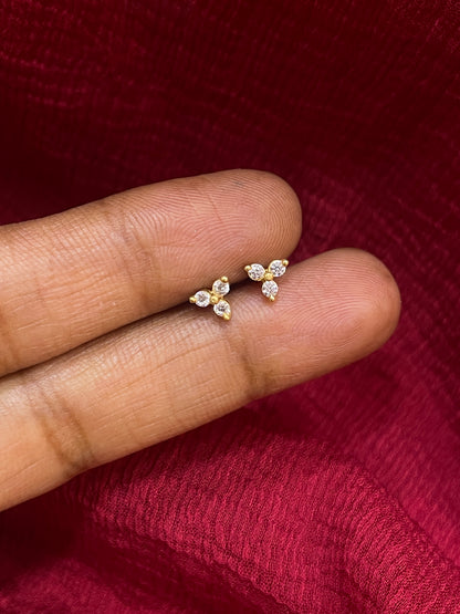 925 Silver Gold Plated Classic 3 Stone Studs for Women | Timeless Design