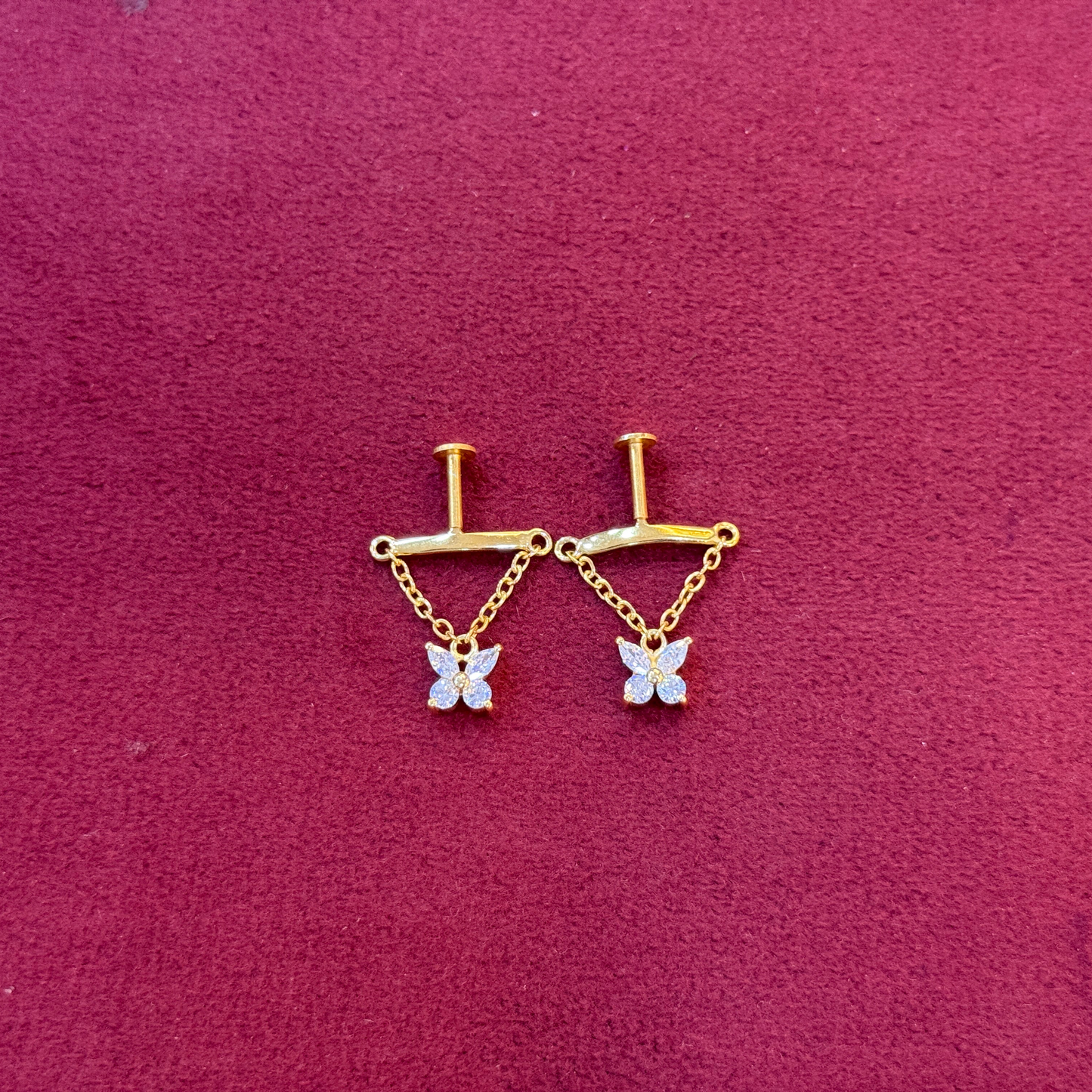 925 Silver Gold Plated Butterfly Bugadi - Pair