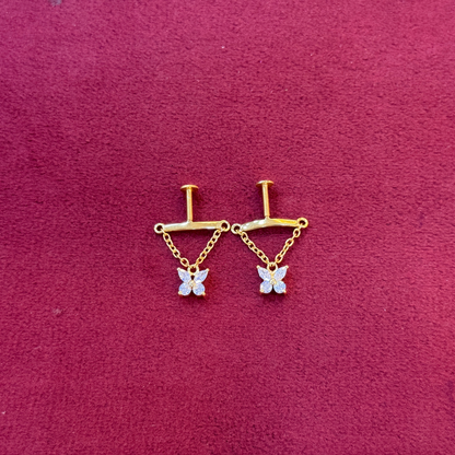 925 Silver Gold Plated Butterfly Bugadi - Pair