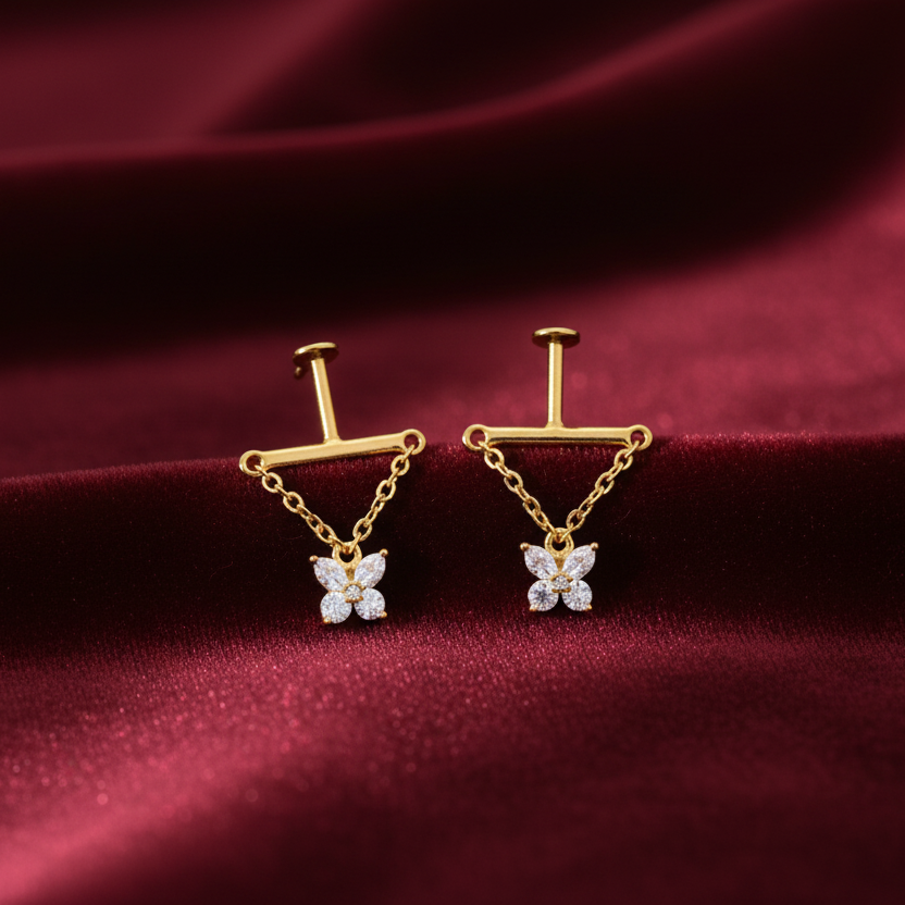 925 Silver Gold Plated Butterfly Bugadi - Pair