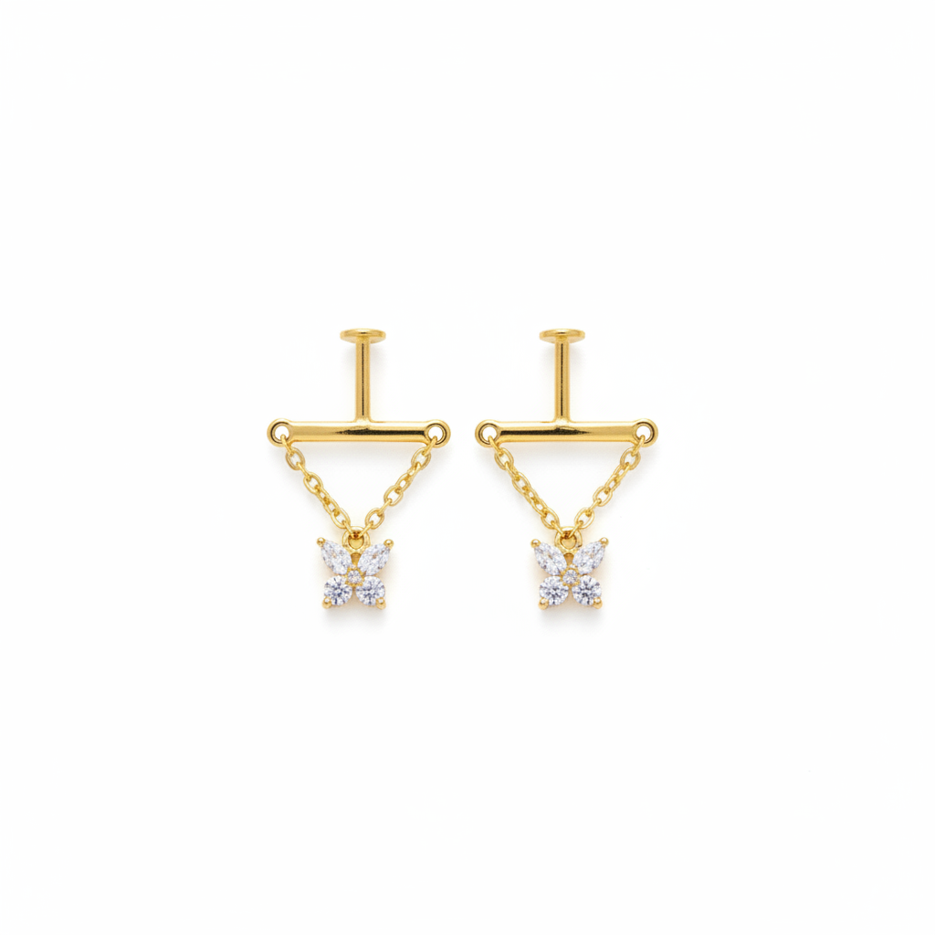 925 Silver Gold Plated Butterfly Bugadi - Pair