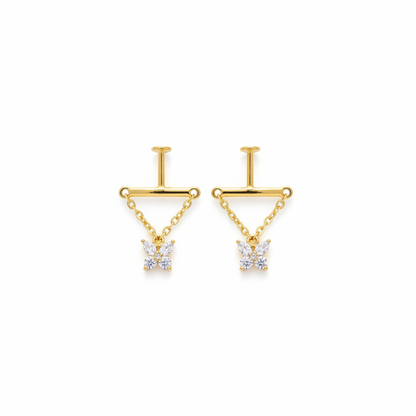 925 Silver Gold Plated Butterfly Bugadi - Pair