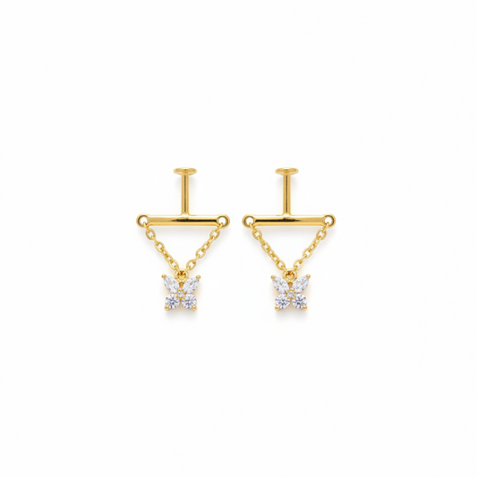 925 Silver Gold Plated Butterfly Bugadi - Pair