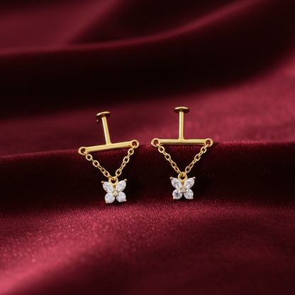 925 Silver Gold Plated Butterfly Bugadi - Pair