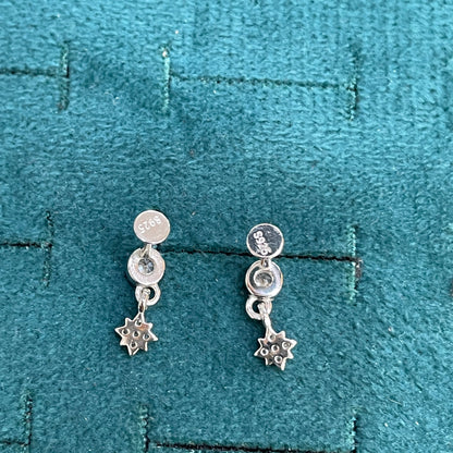 92.5 Sterling Silver Round Bezel White CZ Solitaire & CZ Star Drop Earrings for Women