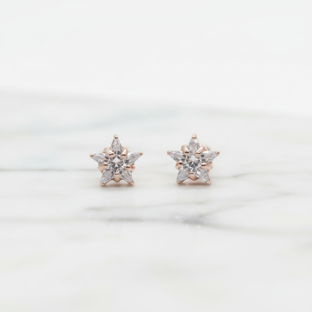 Rose Gold Plated 92.5 Sterling Silver Four-Prong Round CZ Solitaire Stud Earrings for Women | Classic CZ Claw-Set Studs | Second Piercing Earring Pair
