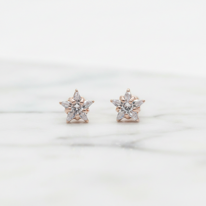 Rose Gold Plated 92.5 Sterling Silver Four-Prong Round CZ Solitaire Stud Earrings for Women | Classic CZ Claw-Set Studs | Second Piercing Earring Pair