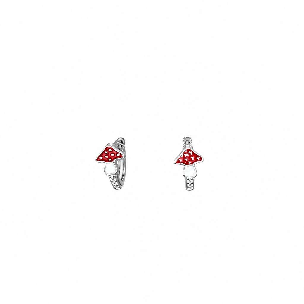 92.5 Silver Enamel Mushroom Huggie Hoop Earrings for Girls