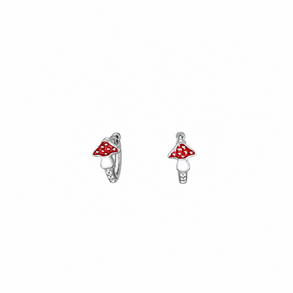 92.5 Silver Enamel Mushroom Huggie Hoop Earrings for Girls