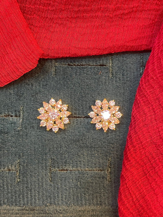 92.5 silver gold plated classy white stone flower earrings