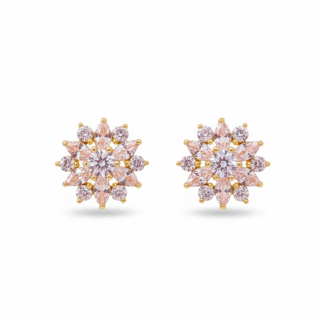 92.5 silver gold plated classy white stone flower earrings