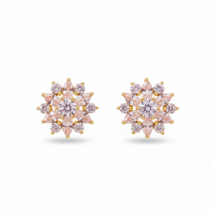 92.5 silver gold plated classy white stone flower earrings