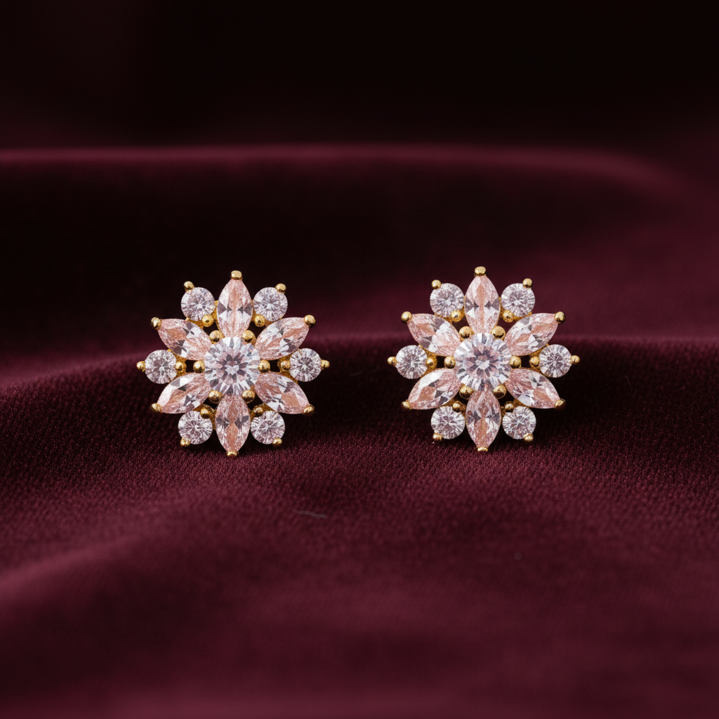92.5 silver gold plated classy white stone flower earrings