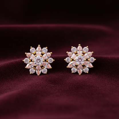 92.5 silver gold plated classy white stone flower earrings