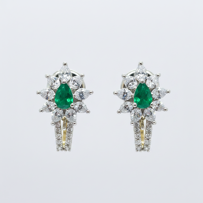 92.5 Silver Gold Plated Green Emerald J Studs