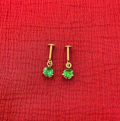 925 Silver Gold Plated Emerald Dangler Bugadi Pair