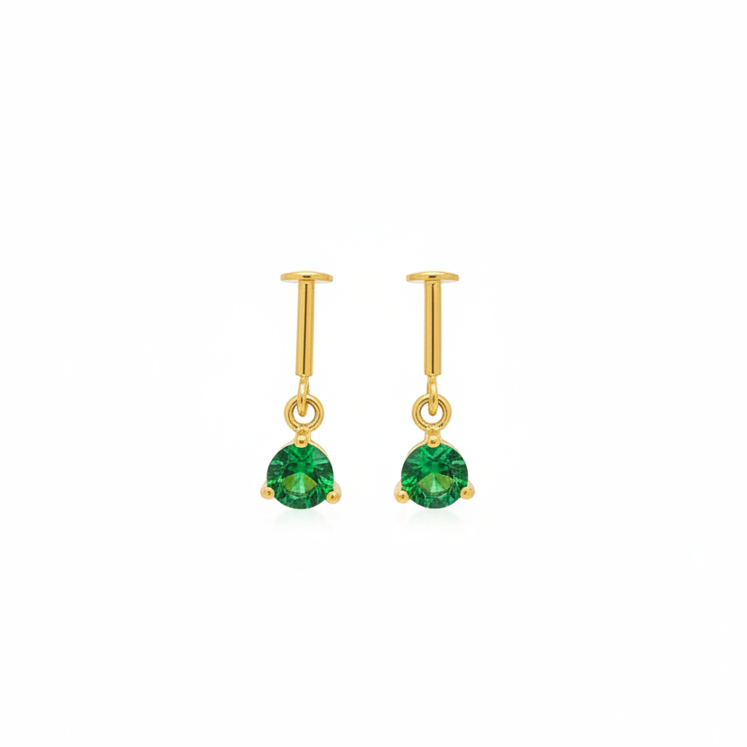 925 Silver Gold Plated Emerald Dangler Bugadi Pair