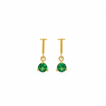 925 Silver Gold Plated Emerald Dangler Bugadi Pair