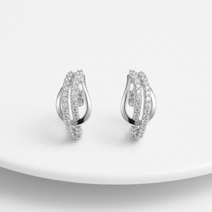 92.5 Silver Clear Stone Crossover Stud Earrings Pair