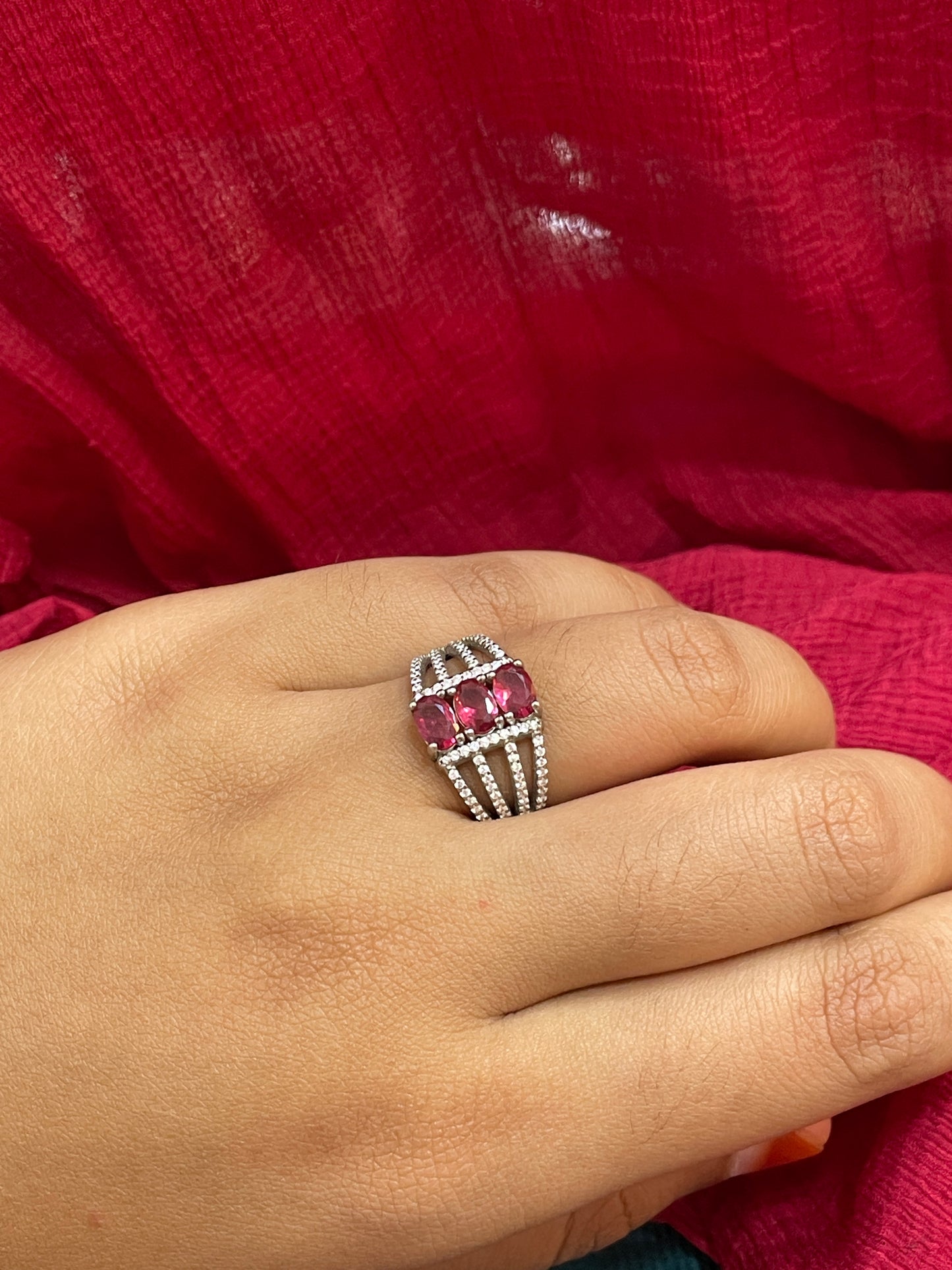 92.5 Silver Classy Pink Stone Ring for Women Size 17 | Elegant Premium Design | Stylish Jewellery