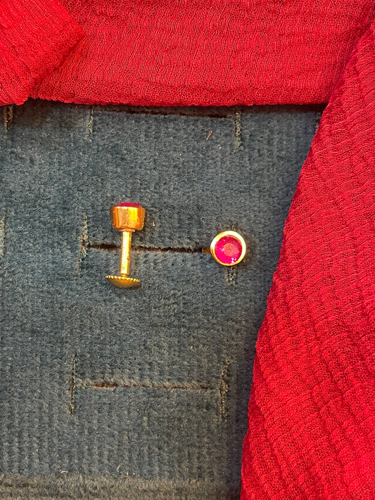 92.5 silver gold plated pink stone earrings