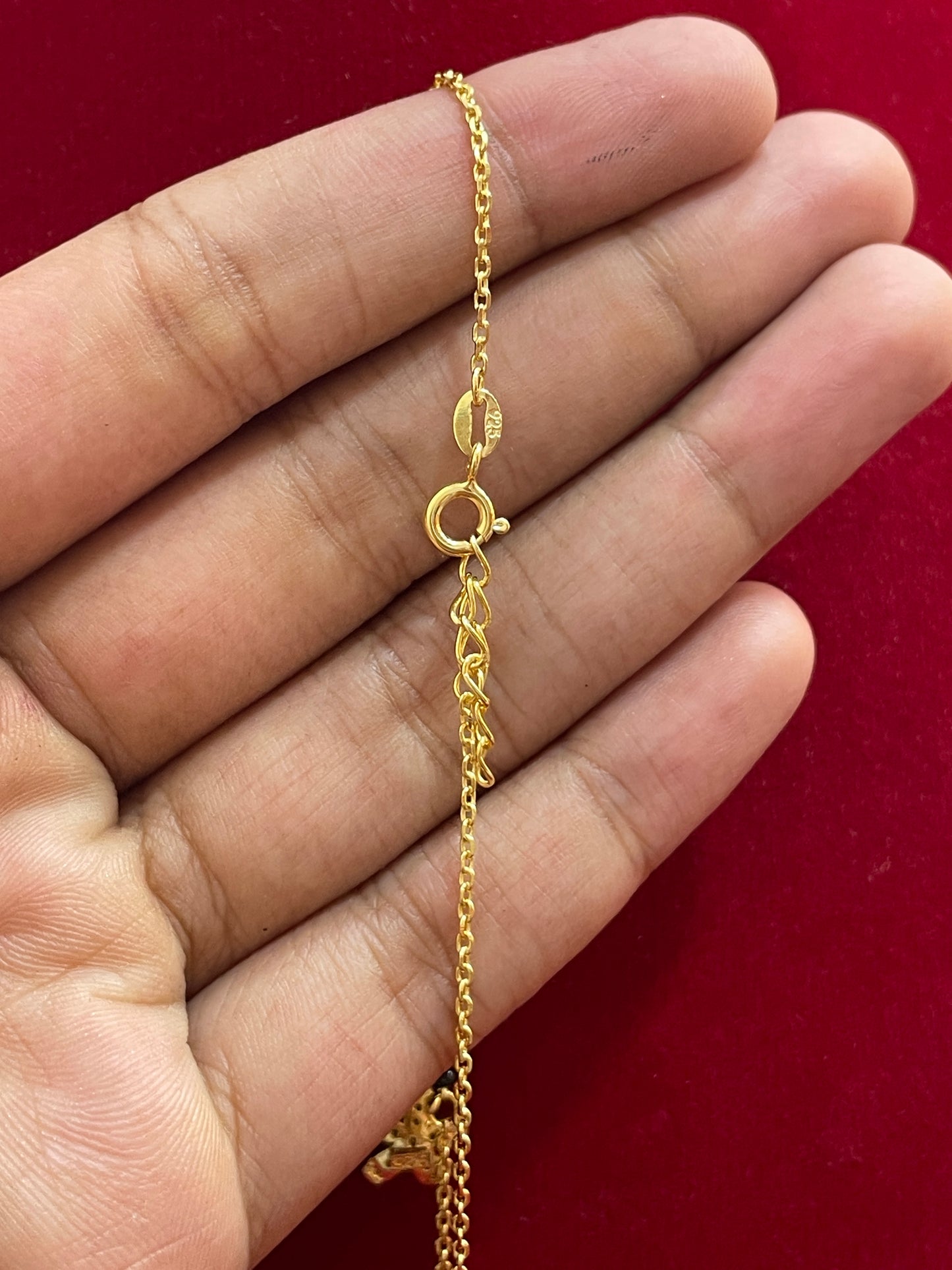 92.5 Silver Gold Plated Flower Charm Black Bead Chain for Women 19.5 Inches | Stylish Floral Design | Elegant Jewellery