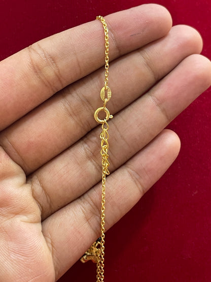 92.5 Silver Gold Plated Flower Charm Black Bead Chain for Women 19.5 Inches | Stylish Floral Design | Elegant Jewellery