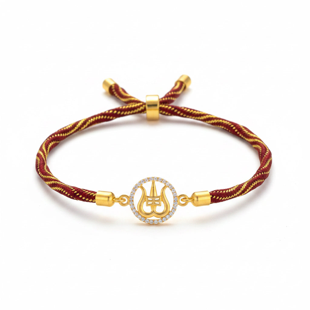 Silver Trishul Rakhi for Brother | Mahadev Rakhi with Gold Plating & CZ Stones