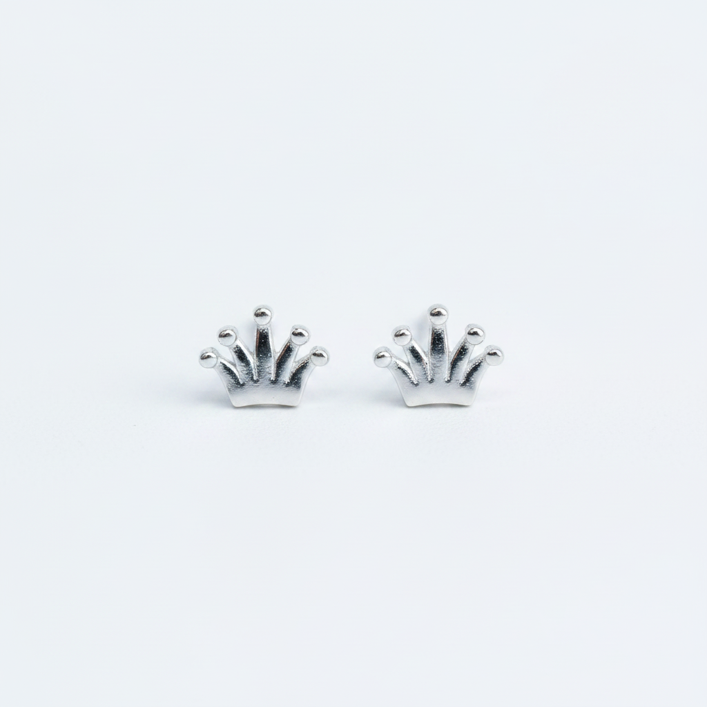 92.5 Sterling Silver Crown & Ball Stud Earrings for Women pair