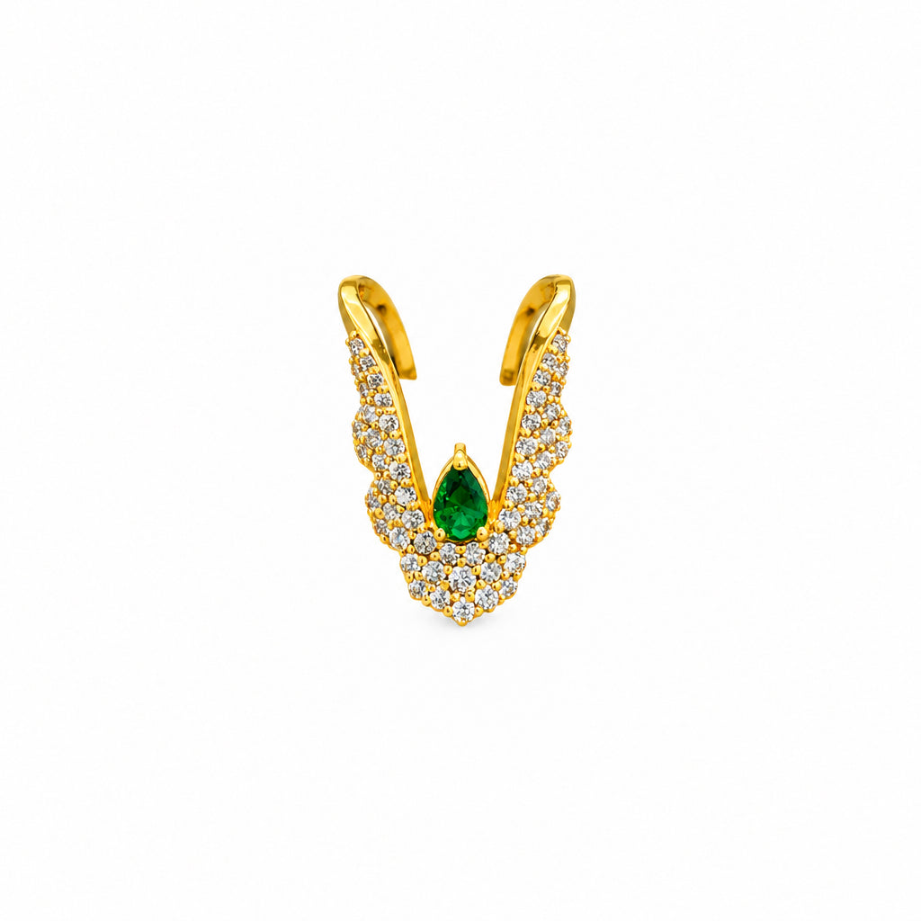 92.5 Silver Gold Plated White CZ Pave Green CZ Teardrop Vanki Ring for Women