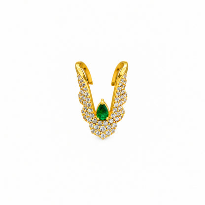 92.5 Silver Gold Plated White CZ Pave Green CZ Teardrop Vanki Ring for Women