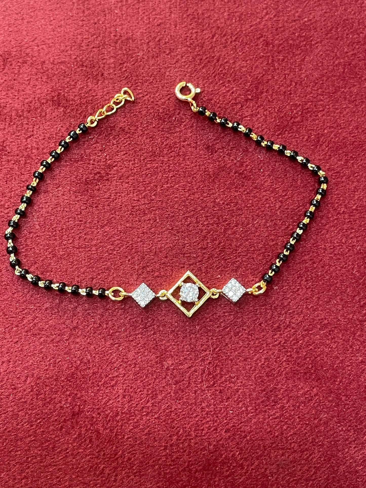 92.5 Silver Gold Plated Classy Black Bead Bracelet for Women | Premium Traditional Design | Elegant Jewellery