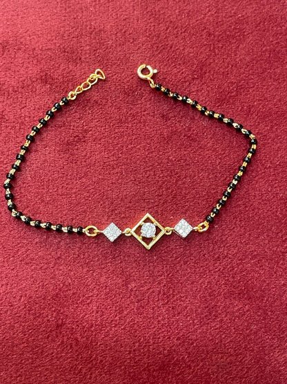 92.5 Silver Gold Plated Classy Black Bead Bracelet for Women | Premium Traditional Design | Elegant Jewellery