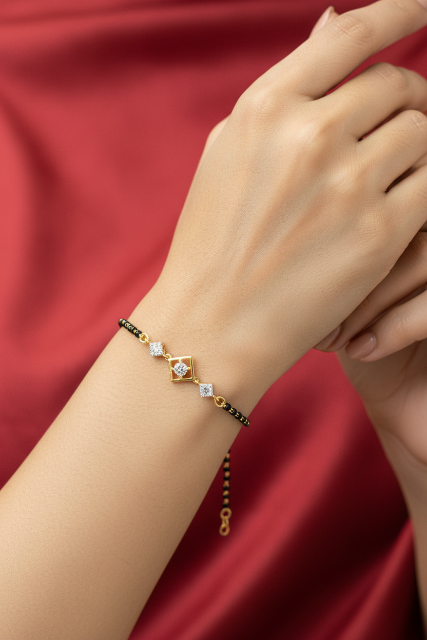 92.5 Silver Gold Plated Classy Black Bead Bracelet for Women | Premium Traditional Design | Elegant Jewellery