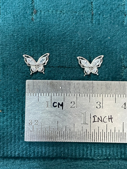925 Silver Butterfly Stud Earrings | CZ Elegant Daily Wear Earrings with Ball Screw Back
