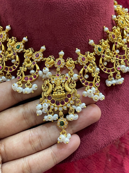 92.5 Silver Gold Plated Lakshmi Devi Necklace for Women | Divine Traditional Design | Temple Jewellery