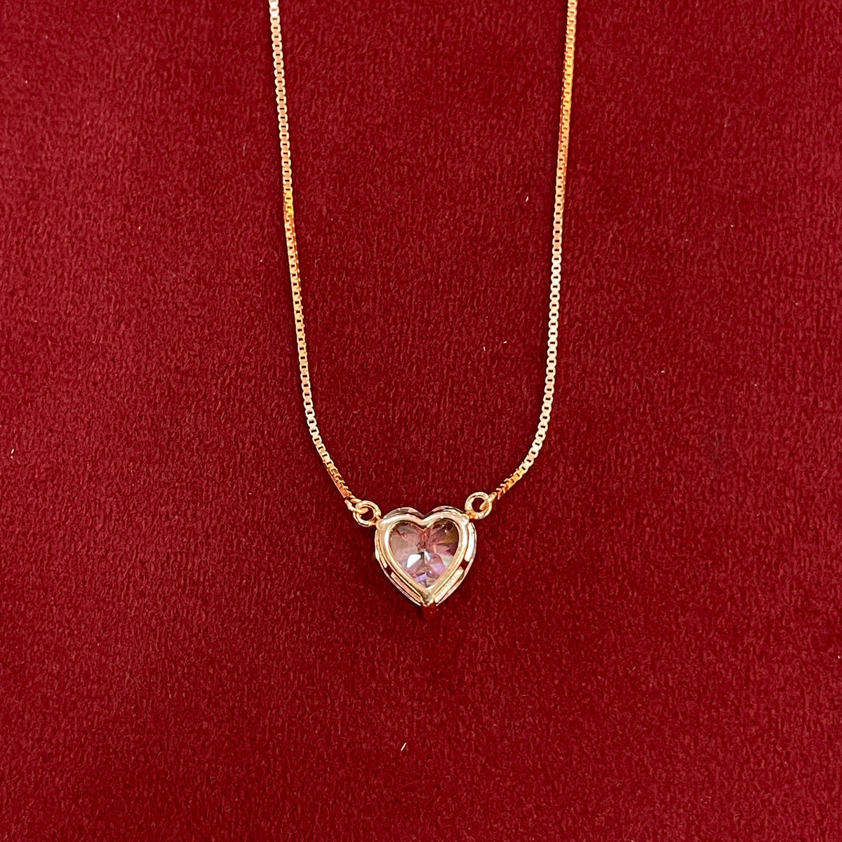 92.5 Silver Rose Gold Plated Solitaire Heart CZ Floating Pendant Necklace for Women